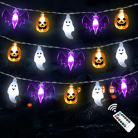Guirlandes lumineuses LED pour décoration d'Halloween, citrouille, chauve-souris, fantôme, araignée, éclairage festif effrayant pour fête d'Halloween, lumières décoratives