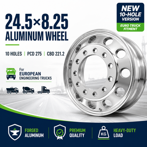 Rueda de Repuesto para Camión MEIKA 24.5x8.25 de Aluminio Forjado Brillante de 10 Orificios, Resistente, para Camiones Europeos (Certificación ISO), 3 Años de Garantía - Product Image 1