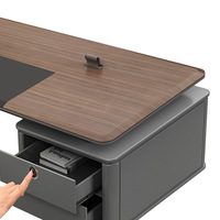 2025 nouveau mobilier de bureau de PDG de luxe en forme de L bureau de patron en bois massif bureau de direction bureau de Table de conférence de PDG avec bande lumineuse