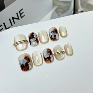 <span class=keywords><strong>Ongles</strong></span> en gel 3D élégants, courts, ovales, <span class=keywords><strong>à</strong></span> presser, tons neutres avec marbrure, 10 pièces, <span class=keywords><strong>faux</strong></span> <span class=keywords><strong>ongles</strong></span> réutilisables faits <span class=keywords><strong>à</strong></span> la main pour usage quotidien - Product Image 3