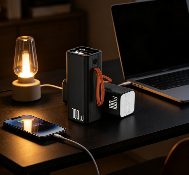 20000mAh Portable Charger, PD100W Fast Charge Power Bank Featuring Retractable Cable Compatible with Notebook and Cellphones