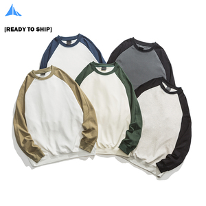 360gsm manga raglán contraste <span class=keywords><strong>Color</strong></span> bloque sudadera suelta gota hombro manga larga cuello redondo Camiseta láser parche bordado - Product Image 6
