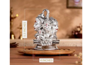Silver Plated Shiv Parvati Ganesh Murti 5 Inch Hindu Religious Idol Decorative <b>Statue</b> Pooja Home Temple Decor Spiritual Gift - Product Image 5
