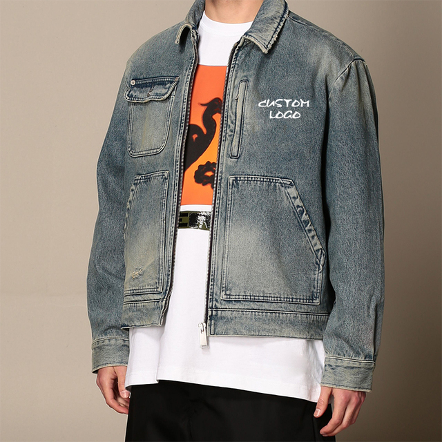 Custom Men Vintage Washed Denim Jacket High Quality Coats Jean Work Jacket
