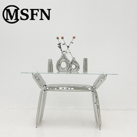 Table console MSFN originale en acier inoxydable avec plateau en verre trempé, style artistique-sculptural, moderne, de luxe, pour salon, table d'appoint, hôtel
