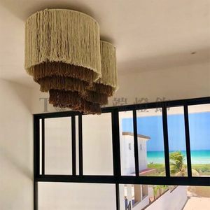 Creative Color Blocked Multi Layered Waterfall Ceiling <b>Light</b> With Geometric Hand Woven Tassels For Living Room Bedroom - Product Image 4