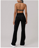 Ensemble de yoga évasé taille haute pour femme, motif pois, 2 pièces, tenue de sport, haut dos nu, vêtements de fitness pour la gym