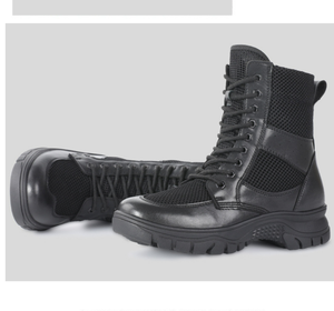 Bottes de combat tactiques noires mi-montantes en cuir pour homme DFS01, idéales pour l'extérieur, la randonnée et l'entraînement, avec embout de sécurité en acier - Product Image 3