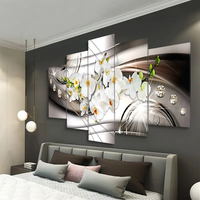 Peinture sur toile murale personnalisée à 5 panneaux, affiches et impressions de fleurs d'orchidées, peinture abstraite moderne pour la décoration de salon