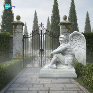 פסל ראש מלאך שומר מסורתי מגולף ביד משיש לגברים, לשימוש בבית קברות ובשטח פתוח, פסל רוחני מגן - Product Image 4