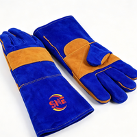 Gants de sécurité robustes pour le soudage, 14 pouces de long, en cuir de vachette croûte bleu Snell, paume renforcée, isolation thermique, pour travaux lourds
