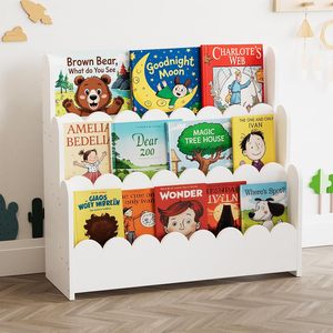 Étagère à livres Montessori à 3 niveaux à bords festonnés pour les tout-petits, meuble de rangement en bois pour le salon avec une grande capacité et un design vintage - Product Image 1
