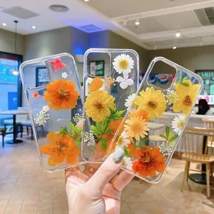 Custom Fashion Girls Tpu Natural Pressed Dried Flower Phone Case For Samsung Flip Fold 2 3 4