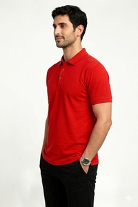 Premium 100% red <b>Combed</b> Cotton Pique Polo T-Shirt – Breathable 220 GSM Classic Fit - Product Image 3
