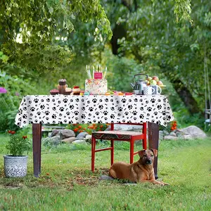 Birthday Party Table Cloth Puppy Paw Print Plastic Tablecloth Disposable Table Cover Puppy Themed Birthday Party Decorations For Dog Party Supplies