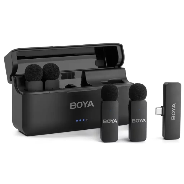 BOYA V4U Wireless Lavalier Microphone Clip-On Video Recording Podcast YouTube for iPhone 15 Android Type C Smartphone Accessory