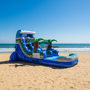 สไลเดอร์น้ำเป่าลมรูปฉลามแบบกำหนดเองสำหรับใช้งานเชิงพาณิชย์ ทนทาน พร้อมเครื่องเป่าลม รับประกัน <span class=keywords><strong>3</strong></span> ปี รับน้ำหนักได้ 500 กก. แทรมโพลีนเป่าลม - Product Image 3