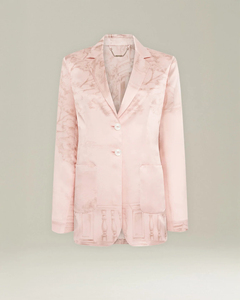 Traje de seda rosa antiarrugas con cuello en V y estampado floral para mujer, conjunto de traje y blazer para mujer - Product Image 1