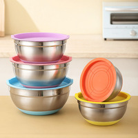 Vente en gros Bol à mélanger en acier inoxydable à base antidérapante de 14 à 30cm Bol gigogne Bols à salade à polir avec miroir avec couvercle