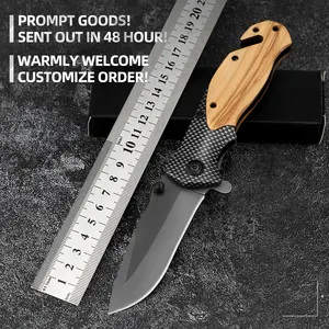 Custom Multifunction Tools Olive Wood Handle Hunting Pocket Knife Outdoor Camping Survival Tactical Folding Pocket Knife