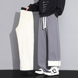 Pantaloni Casual da Uomo in Nylon, Vestibilità Ampia, Invernali, per Ragazzi Adolescenti, Gamba Larga, Foderati in Pile, Ispessiti - Product Image 3