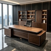 Bureau de direction de style chinois en noyer LBZ-327X, coins arrondis, incrustations métalliques, rangement double face