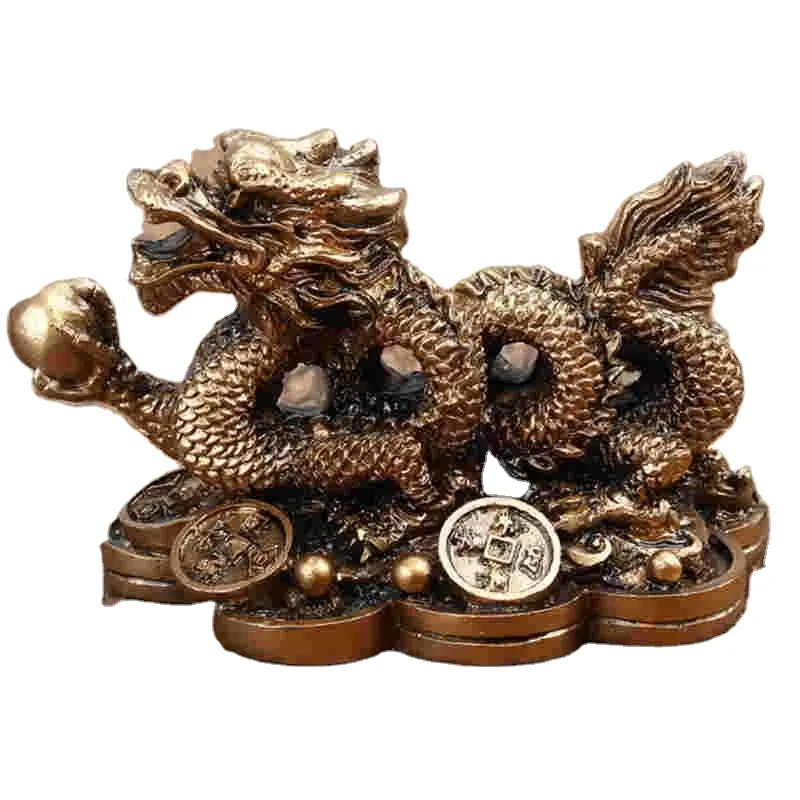 中国の干支12像ゴールドドラゴン像家の装飾工芸品オフィス風水装飾品YLM3005