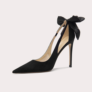Spring and Summer New <strong>Black</strong> Pointy High <strong>Heels</strong> Ladies Thin <strong>Heel</strong> Single Shoes Butterfly Wedding Shoes <strong>Small</strong> Bride Shoes - Product Image 1