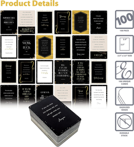 Tarjetas de citas de estímulo 100, citas inspiradoras famosas, todos los diseños únicos, cubierta de tarjeta motivacional con motivo negro y dorado elegante - Product Image 5