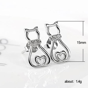Orecchini a perno a forma di gatto cavo, graziosi, da donna, con design animale dolce e scintillante, gioielli alla moda per le orecchie - Product Image 4
