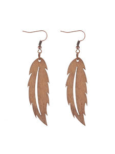 Pendientes colgantes huecos con forma de hoja de pluma Vintage geométricos de aleación para mujer UIONEN 1206 - Product Image 5