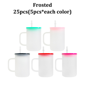 Nouvelles tasses à café en verre transparent givré de 17 oz, vierges pour sublimation, couleurs mélangées, avec couvercles en plastique colorés pour le bricolage - Product Image 2