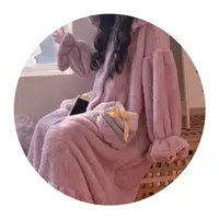 Осенне-зимняя Пижама женская милая и милая Домашняя одежда Корейская версия фиолетовая Толстая плюшевая ночная рубашка для студентов и взрослых