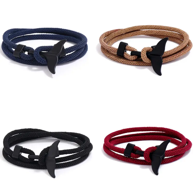 Anchor Style Jewelry Ocean Whale Tail Charm Bracelet 2-3 laps Adjustable Rope Bracelets for Men Women
