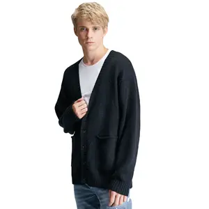 Custom Fashion Solid Color Comfortable Casual Men Knit Button Cardigan Sweater