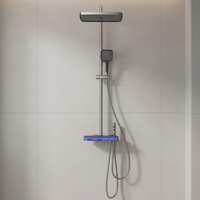 Robinetterie thermostatique à affichage numérique chaud/froid, ensemble de douche piano, pommeau de douche pluie, construction en laiton doux, design UFO lumineux en céramique, pour hôtel