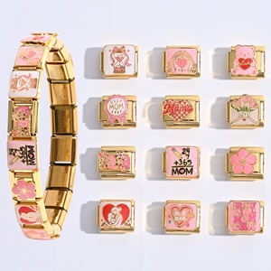 แฟชั่นลดราคาสุดฮอต DIY ชาร์มสไตล์อิตาลี สร้อยข้อมือสแตนเลสสตีลเคลือบ PVD 18k รุ่นคุณแม่รักลูก ซีรีส์สีชมพู - Product Image 1
