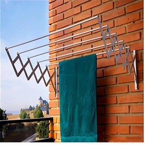 Séchoir à linge pliable mural de 60cm, étendoir rétractable en accordéon pour buanderie, salle de bain, tour - Product Image 6