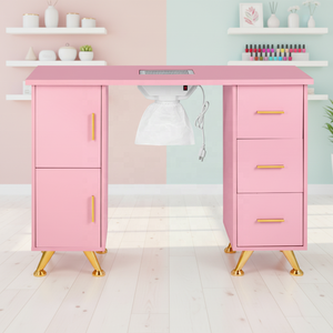 Mesa de Maquiagem Rosa com Espaçosas Gavetas e Espelho, Mesa Elegante para Armazenamento de Maquiagem no Quarto - Product Image 1