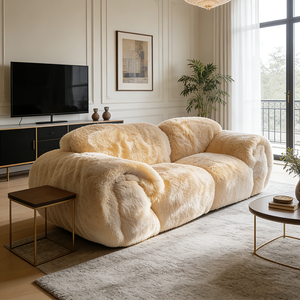 Juego de Sofás Blancos de Lujo, Sofá Moderno para Sala de Estar, Tapizado en Tela de Borrego, Cómodo Sofá de Piel de Oveja, Sofá Acolchado y Esponjoso - Product Image 4