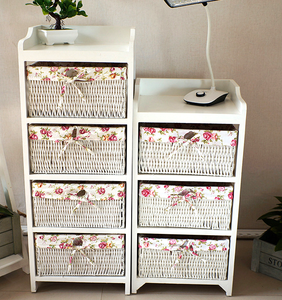 Trắng nhà thất lưu trữ gỗ tủ với wicker ngăn kéo giỏ liễu - Product Image 2