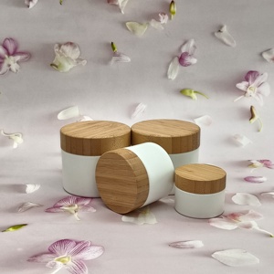 Pots cosmétiques de luxe personnalisés, écologiques, à double paroi, en PP blanc, imprimés en sérigraphie, vides, avec couvercle en bambou, 5-250g - Product Image 3