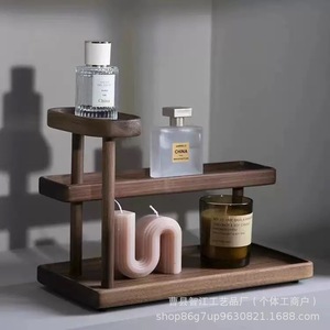 Estante de almacenamiento de escritorio, estante de almacenamiento de perfumes de madera para el hogar, estante de almacenamiento de cosméticos, figuras y muñecas de madera maciza de varias capas - Product Image 2