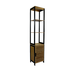 Meuble de rangement de salle de <span class=keywords><strong>bain</strong></span> en bambou, étagère haute et étroite sur pied, 3 niveaux avec porte à persiennes, organisation moderne style ferme pour la maison - Product Image 1