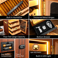 CIGARLOONG Humidor à cigares en cèdre de qualité supérieure, 4 niveaux, capacité d'environ 110 cigares, tiroir à accessoires en bas, vitrine en verre