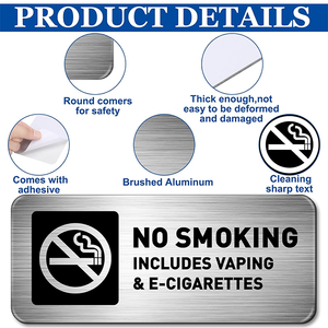 Gebürstetes Aluminium Nichtraucher- und Kein-Vaping-Schild Modernes Doppelverbotsschild Langlebiges Metallschild für Büro, Hotel & Restaurant - Product Image 3