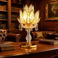 Lampe de table moderne de luxe en cristal de lotus, lampe de bureau LED en métal doré avec gouttes de cristal pour villa, bibliothèque, hall d'hôtel
