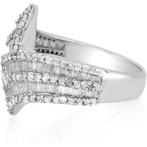 <b>Sterling</b> <b>Silver</b> Diamond Bypass <b>Ring</b> 1.40 Cttw Round And Baguette Cut Channel <b>Set</b> Geometric Women's Engagement Fine Jewelry - Product Image 3