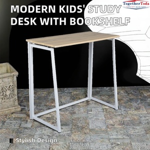 Bureau d'ordinateur portable pliable en fer avec plateau en bois, design moderne, idéal pour l'apprentissage des enfants et le bureau à domicile - Product Image 2