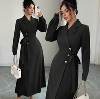 Robe Blazer Longue Personnalisée pour Femme, Double Boutonnage, Taille Ceinturée, Élégante pour Bureau et Soirée, Vente en Gros Usine